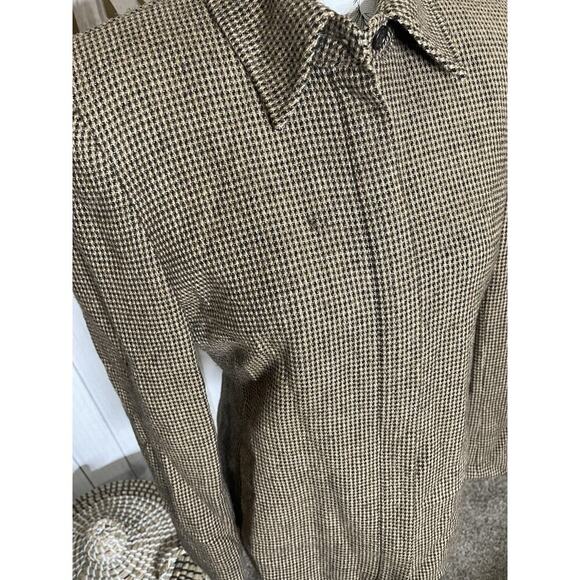Vintage LAUREN RALPH LAUREN Brown Herringbone Wool Blazer Jacket Zip Size 6 - Picture 2 of 6